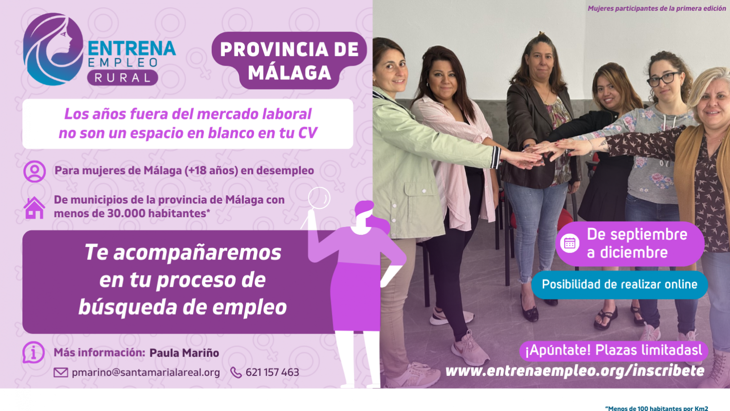 Entrena Empleo Rural ayudará a mujeres en paro de la provincia de Málaga a reactivar su búsqueda de trabajo