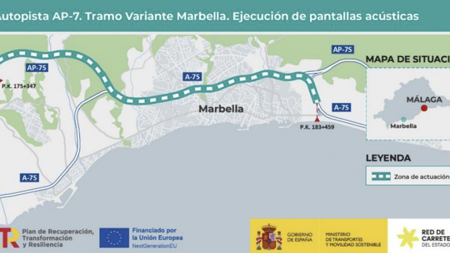 Transportes formaliza por 13,1 millones de euros las obras para reducir el ruido de la  AP-7 en el tramo de la Variante de Marbella