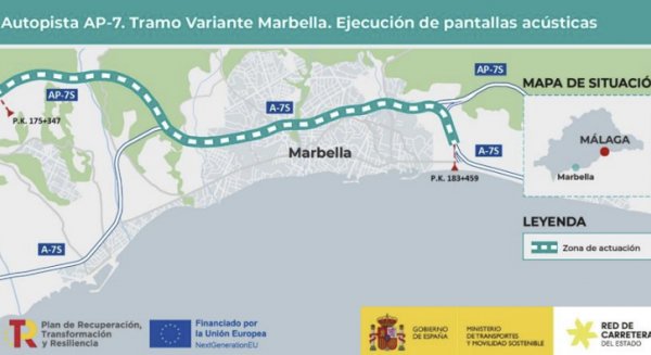 Transportes formaliza por 13,1 millones de euros las obras para reducir el ruido de la  AP-7 en el tramo de la Variante de Marbella