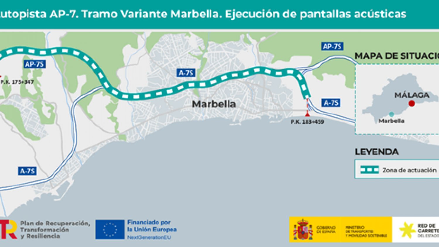Estas son las aectaciones al tráfico en la AP-7 por las obras de instalación de pantallas acústicas en la variante Marbella