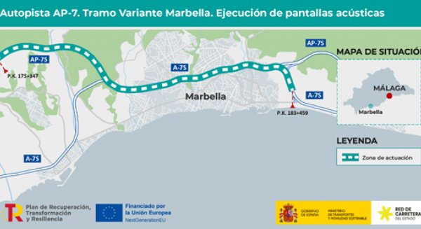 Estas son las aectaciones al tráfico en la AP-7 por las obras de instalación de pantallas acústicas en la variante Marbella