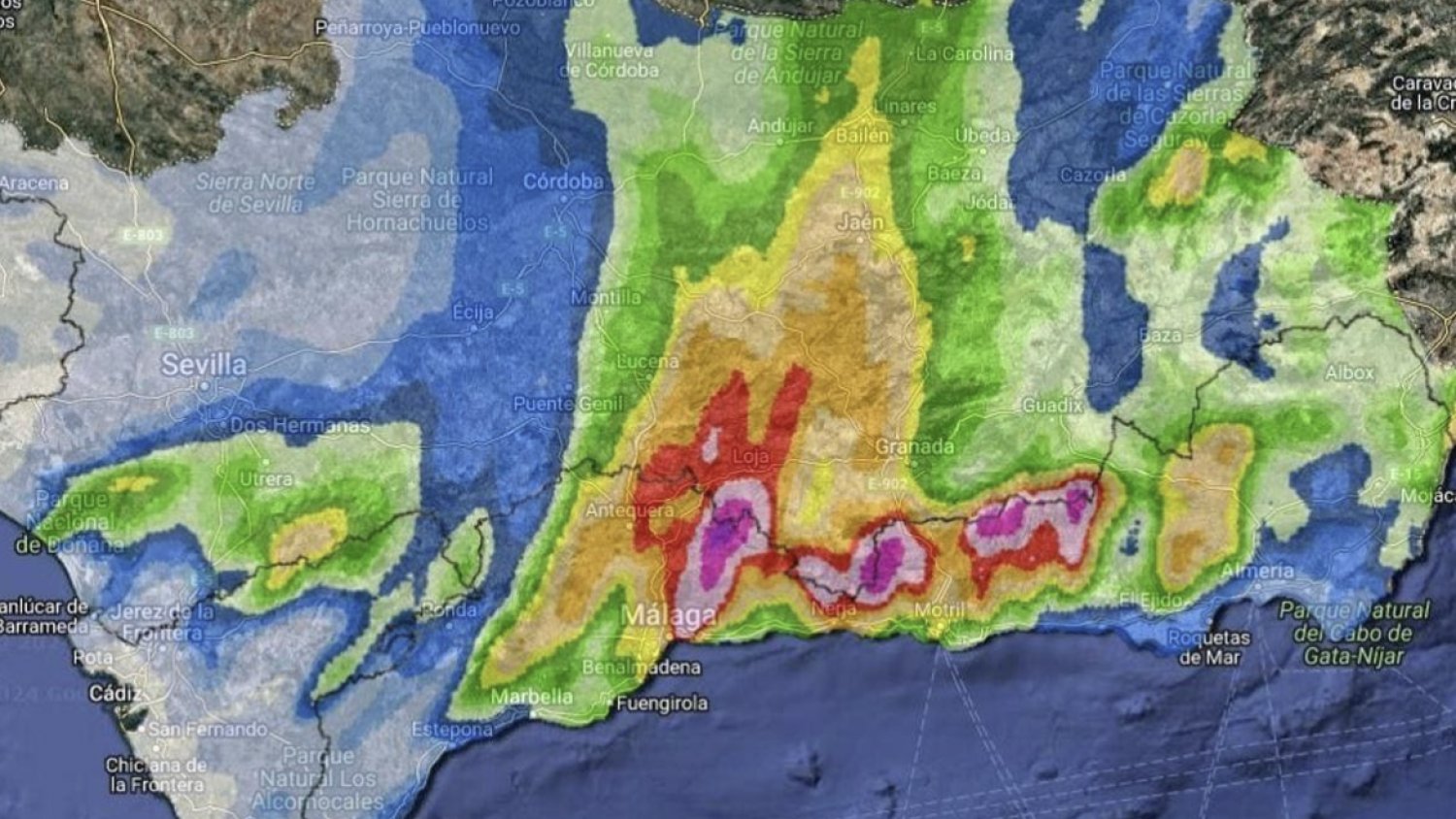 La Aemet define qué zonas se verán más afectadas el miércoles por la DANA en Málaga