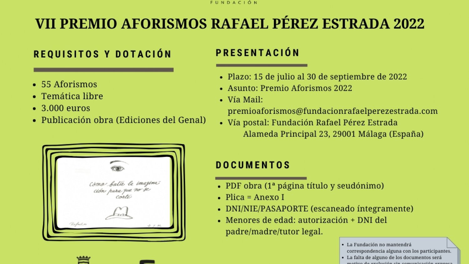 La Fundación Pérez Estrada convoca el VII Premio de Aforismos 2022