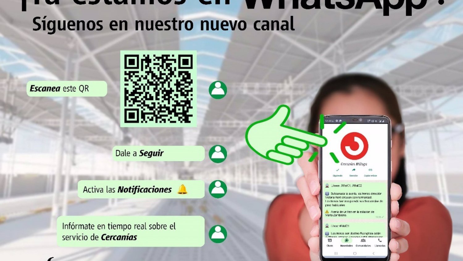 Cercanías Málaga abre un canal de WhatsApp para informar en tiempo real a los viajeros