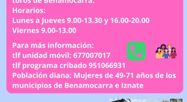 Área Sanitaria Axarquía cita a casi 1.700 mujeres este mes en el Programa de Detección Precoz de Cáncer de Mama
