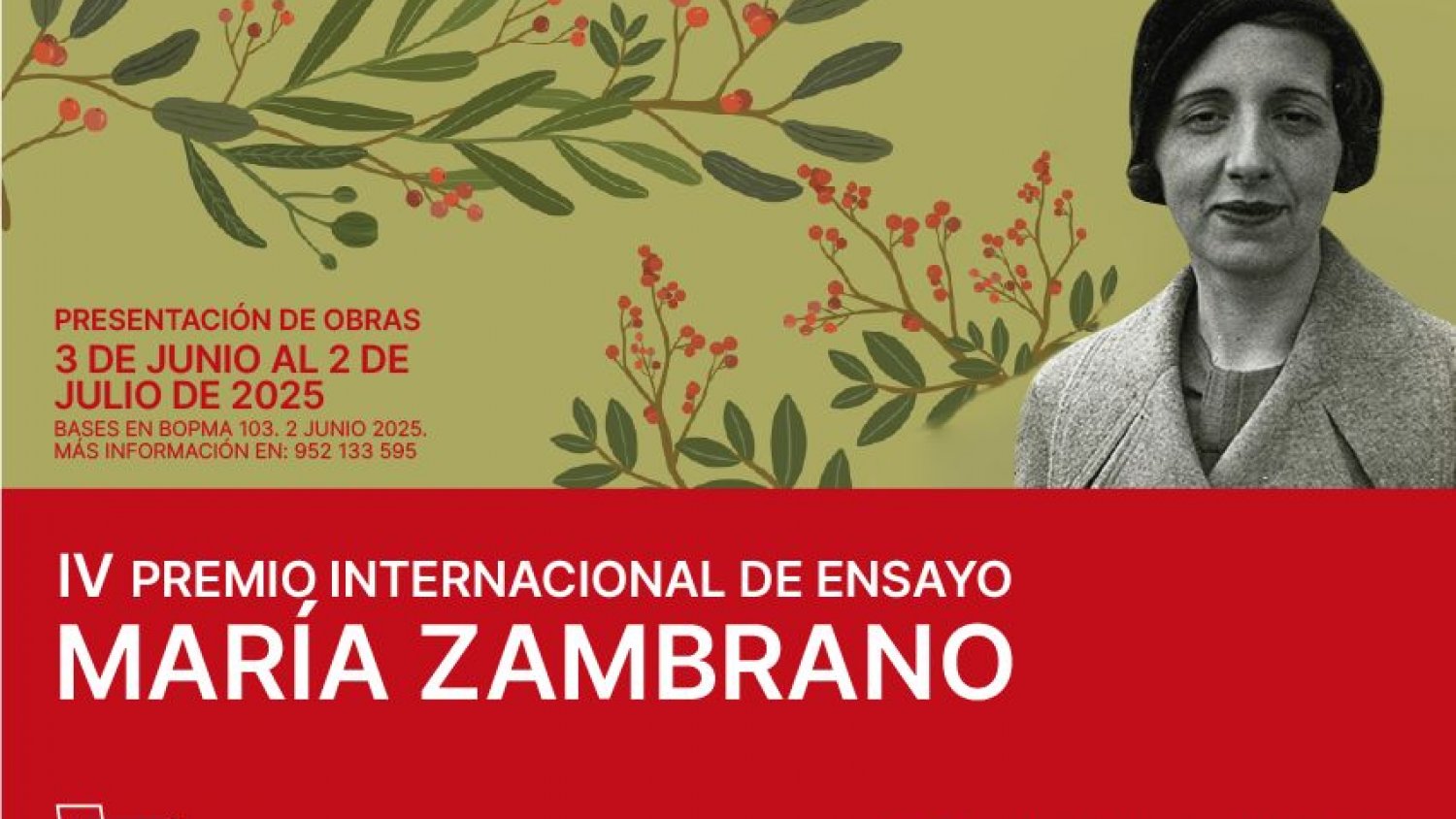 La Diputación convoca la cuarta edición del Premio Internacional de Ensayo María Zambrano dotado con 10.000 euros