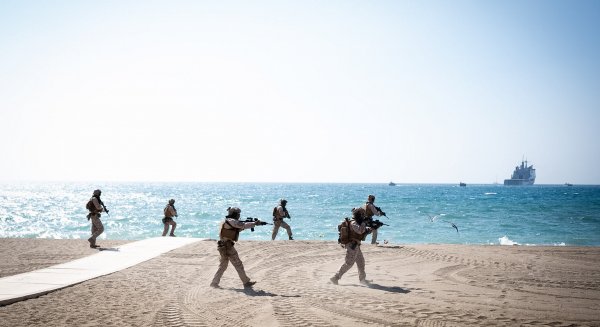 La Armada realiza una exhibición aeronaval en la playa de La Malagueta