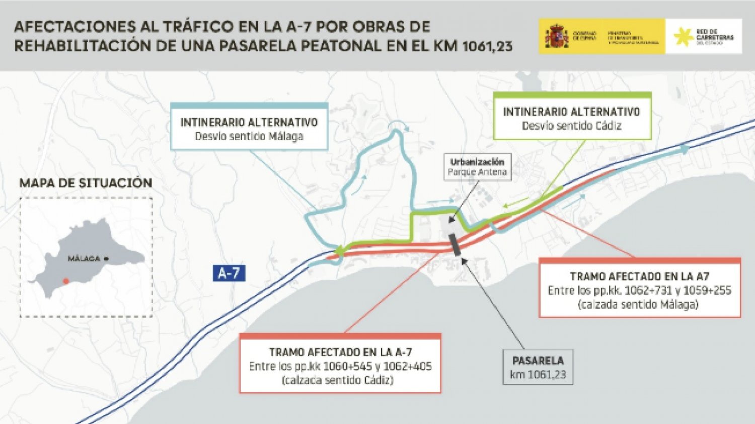 Transportes avanza en las obras de rehabilitación de 12 pasarelas peatonales en Málaga con una inversión de 1,8 millones de euros