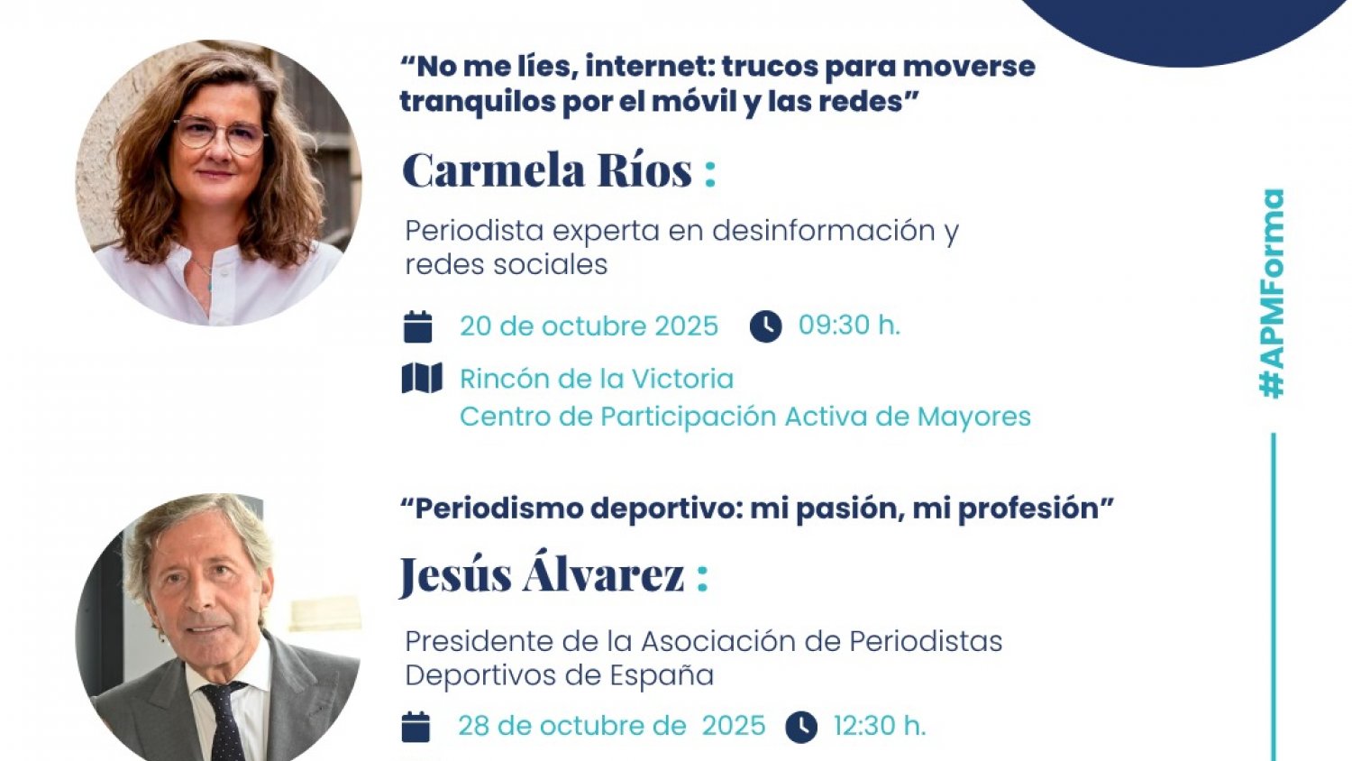 Los periodistas Jesús Álvarez y Carmela Ríos, en los actos de clausura de Prensa sin Edad el próximo lunes