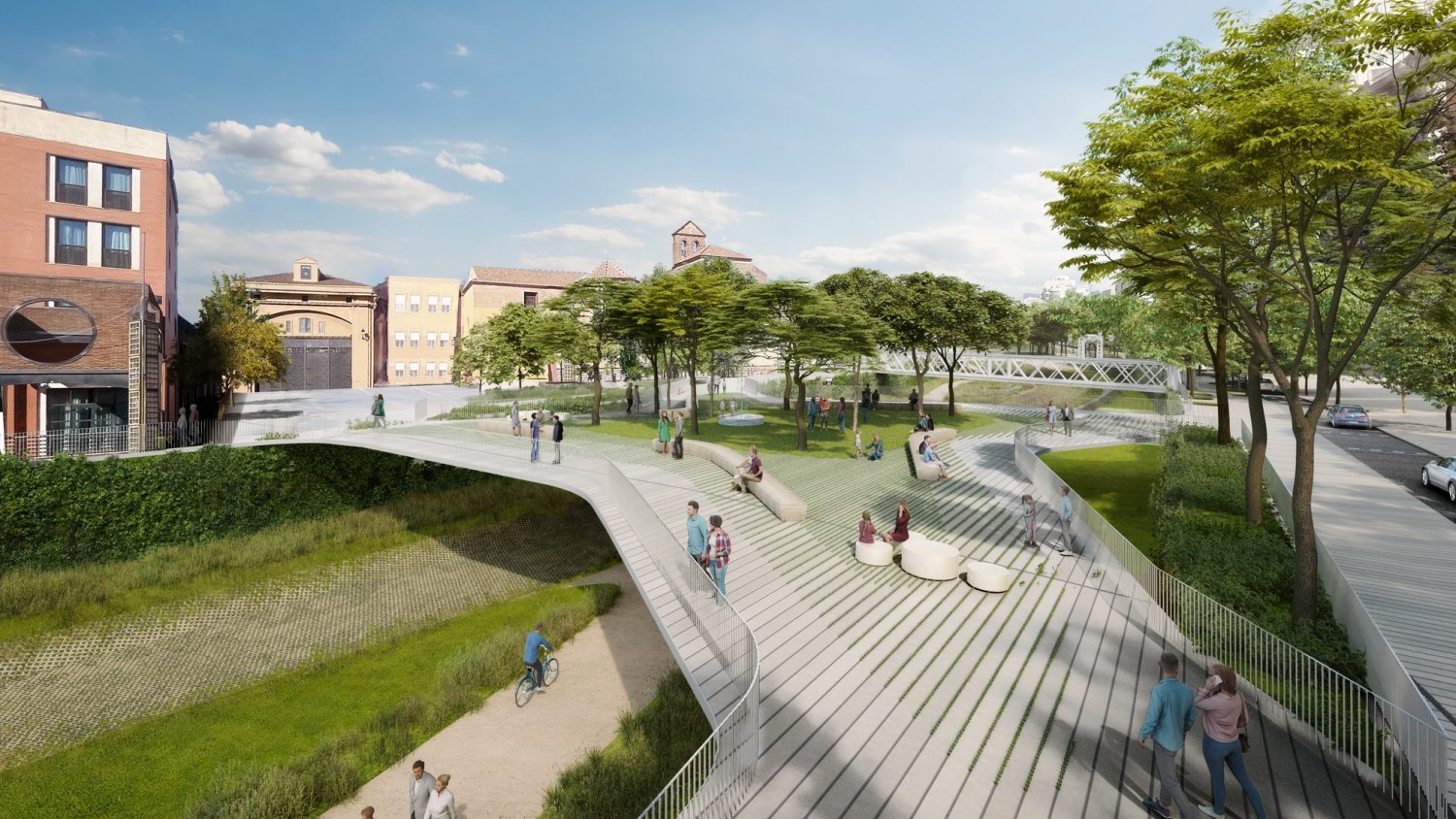 La integración urbana del río Guadalmedina generará más de 76.000 metros cuadrados de zonas verdes entre las cinco plazas-puente, el cauce y el entorno