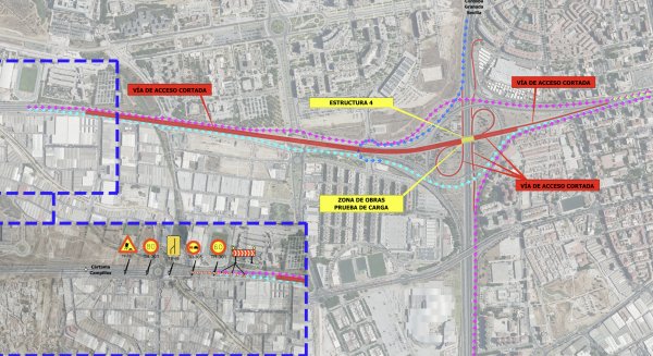 Corte nocturno de la A-357 en su acceso a Málaga por las pruebas de carga de las estructuras del carril Bus Vao