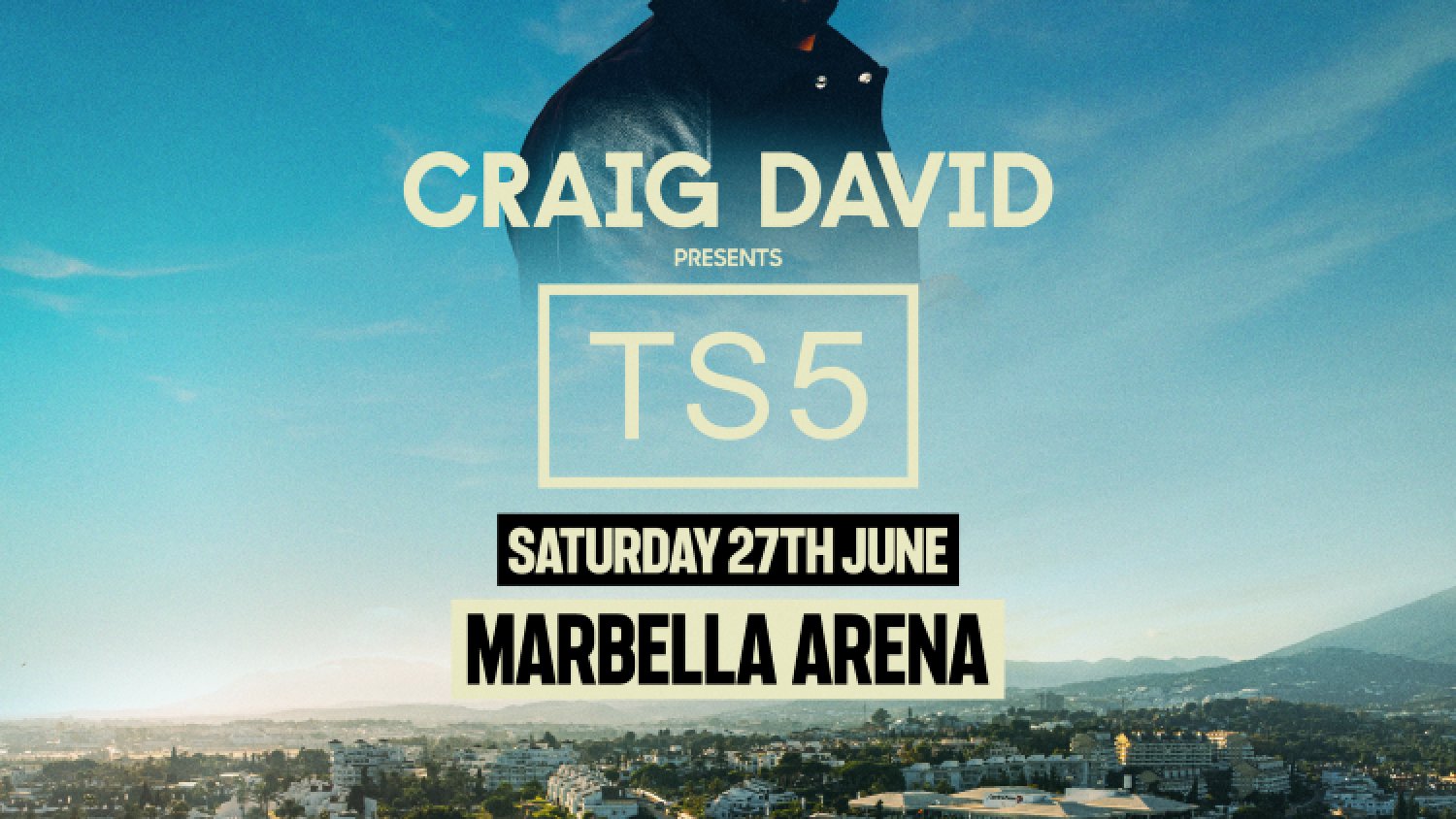 El artista británico Craig David actuará en Marbella Arena el 27 de junio de 2026 con el show 'TS5'