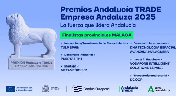 Dcoop, Vodafone, DHV, MetaMedicsVR, Puertas THT y TUPL Spain, finalistas por Málaga en los ‘Premios Andalucía TRADE Empresa Andaluza del Año 2025’