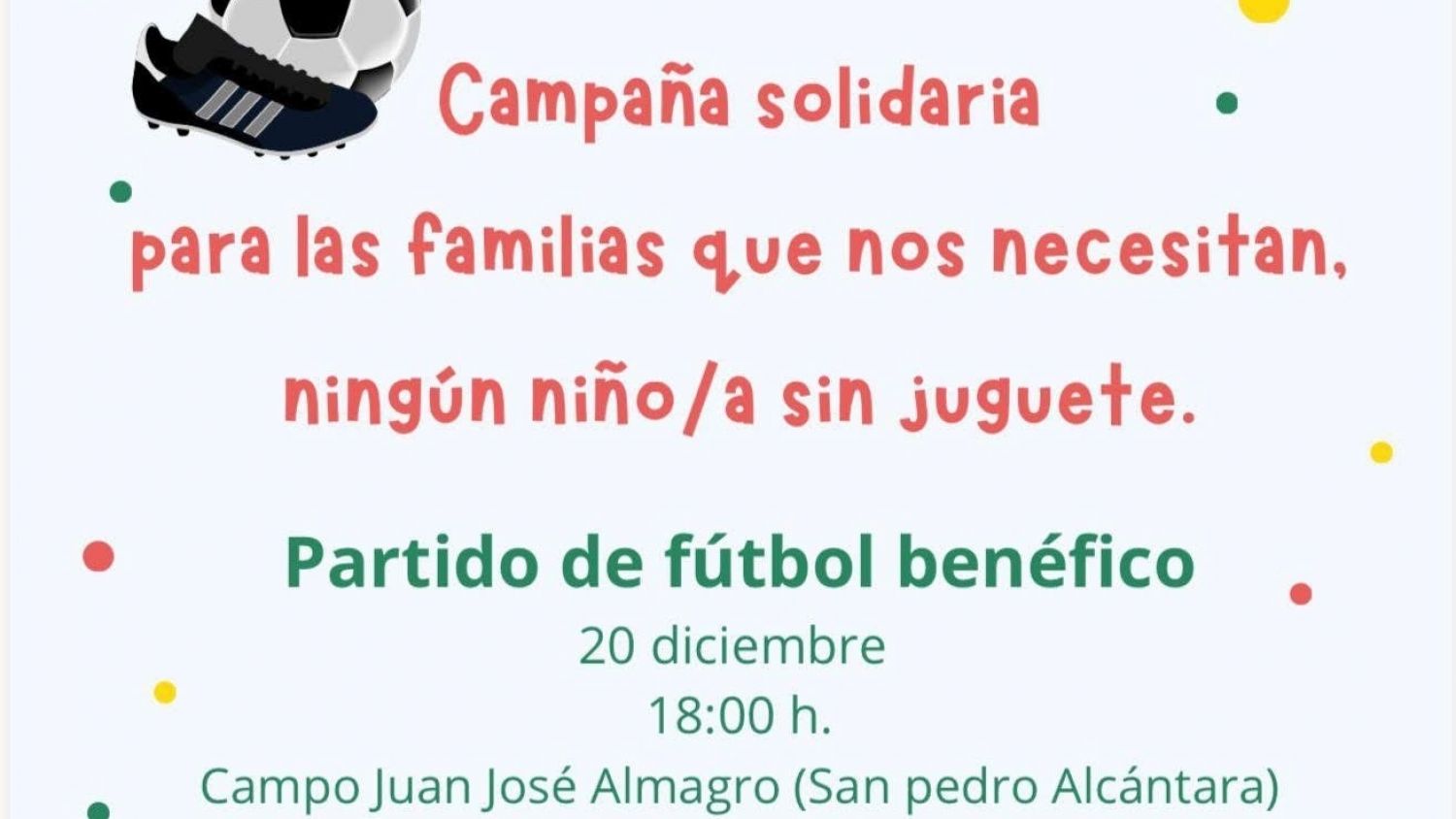 El Ayuntamiento de Marbella impulsa una campaña de recogida de juguetes con un partido de fútbol benéfico 