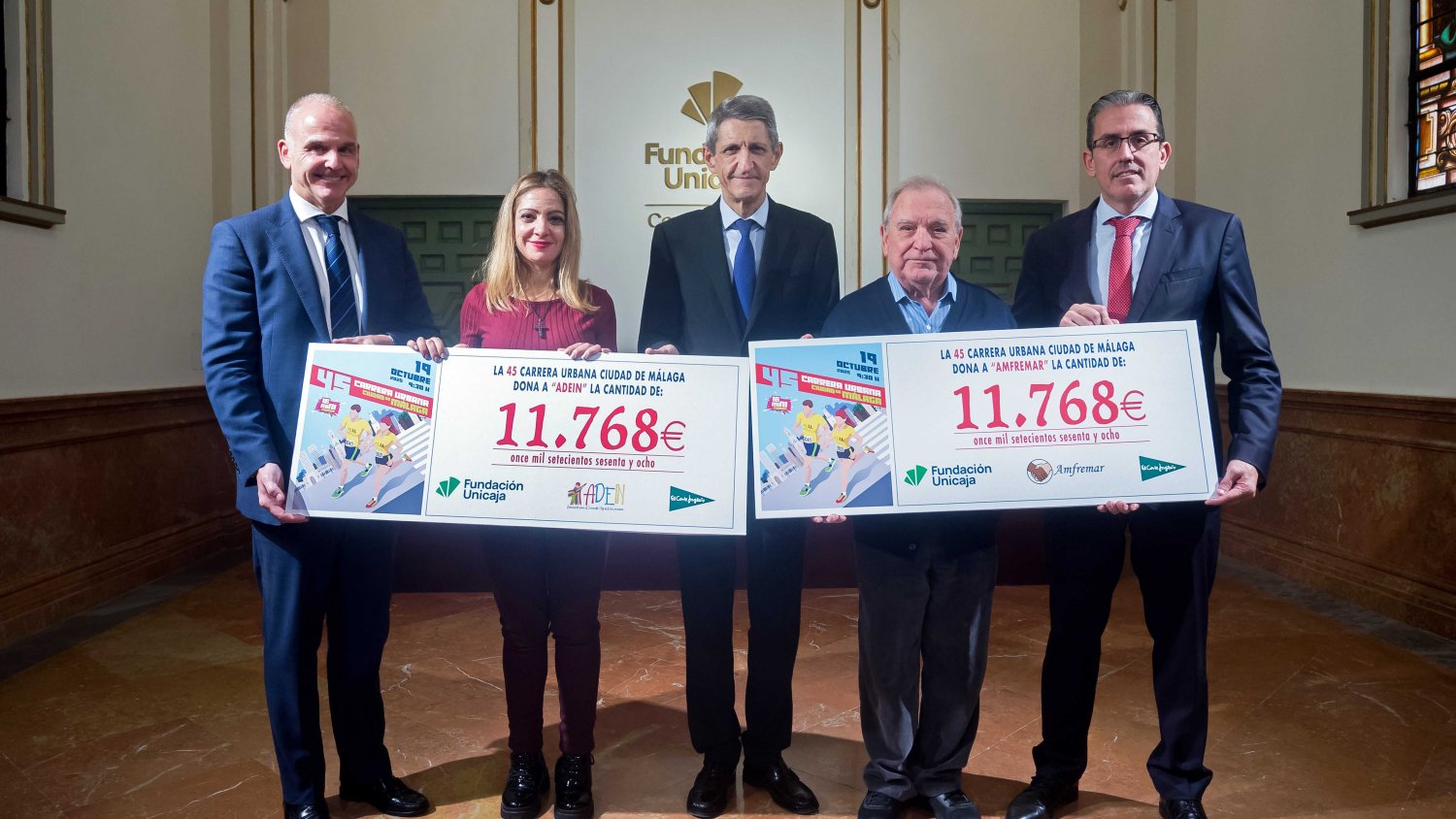 Las asociaciones ADEIN y AMFREMAR reciben la recaudación de la 45ª Carrera Urbana ‘Ciudad de Málaga’ 