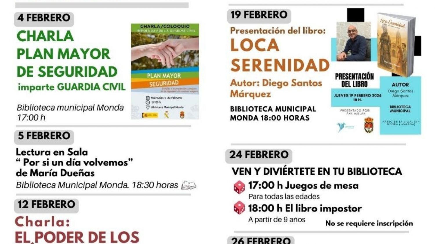 Monda presenta su agenda de febrero con el Carnaval y el Día de Andalucía
