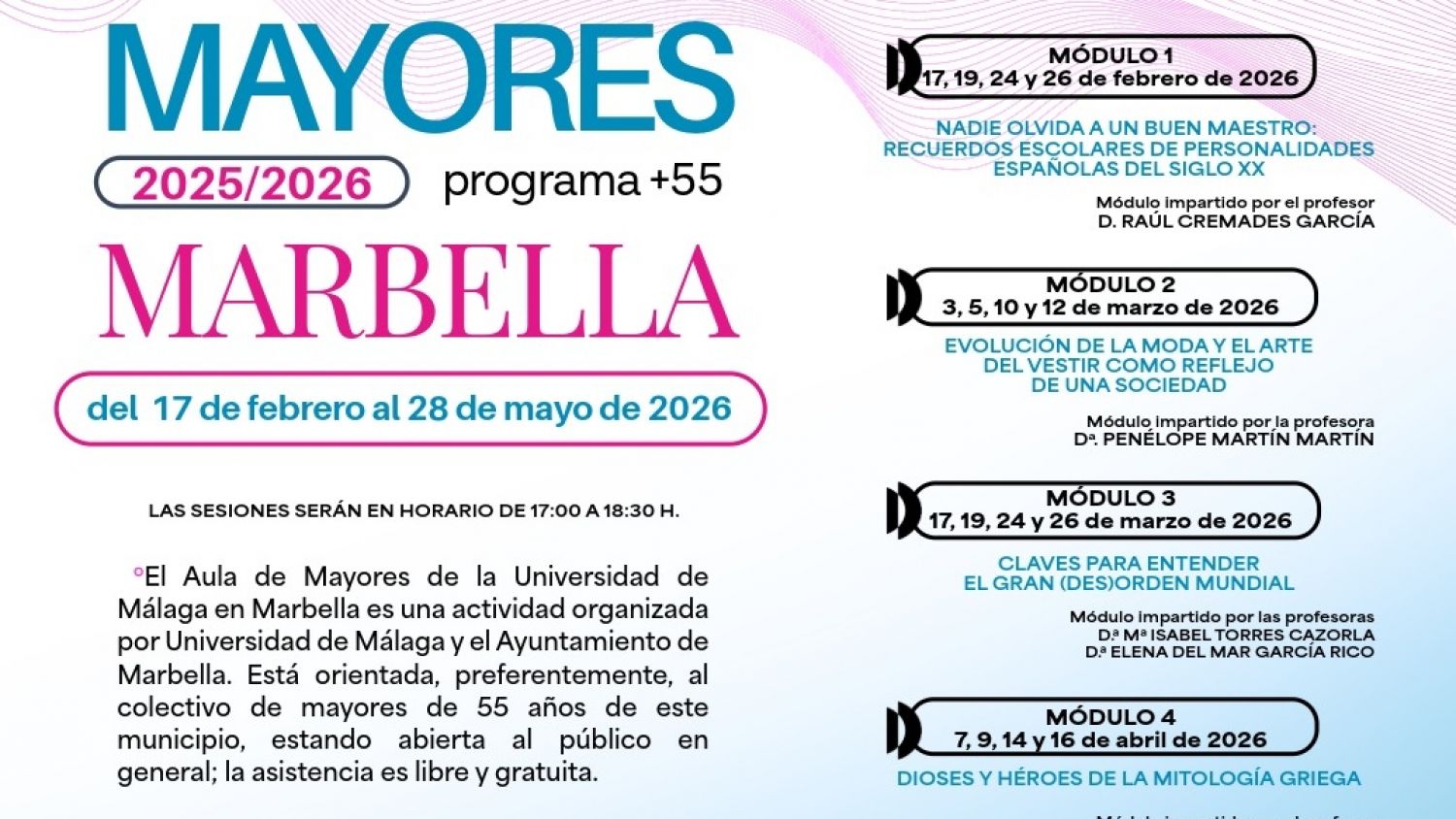 Marbella y la UMA impulsan el Aula de Mayores con siete ciclos universitarios gratuitos