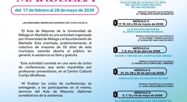 Marbella y la UMA impulsan el Aula de Mayores con siete ciclos universitarios gratuitos