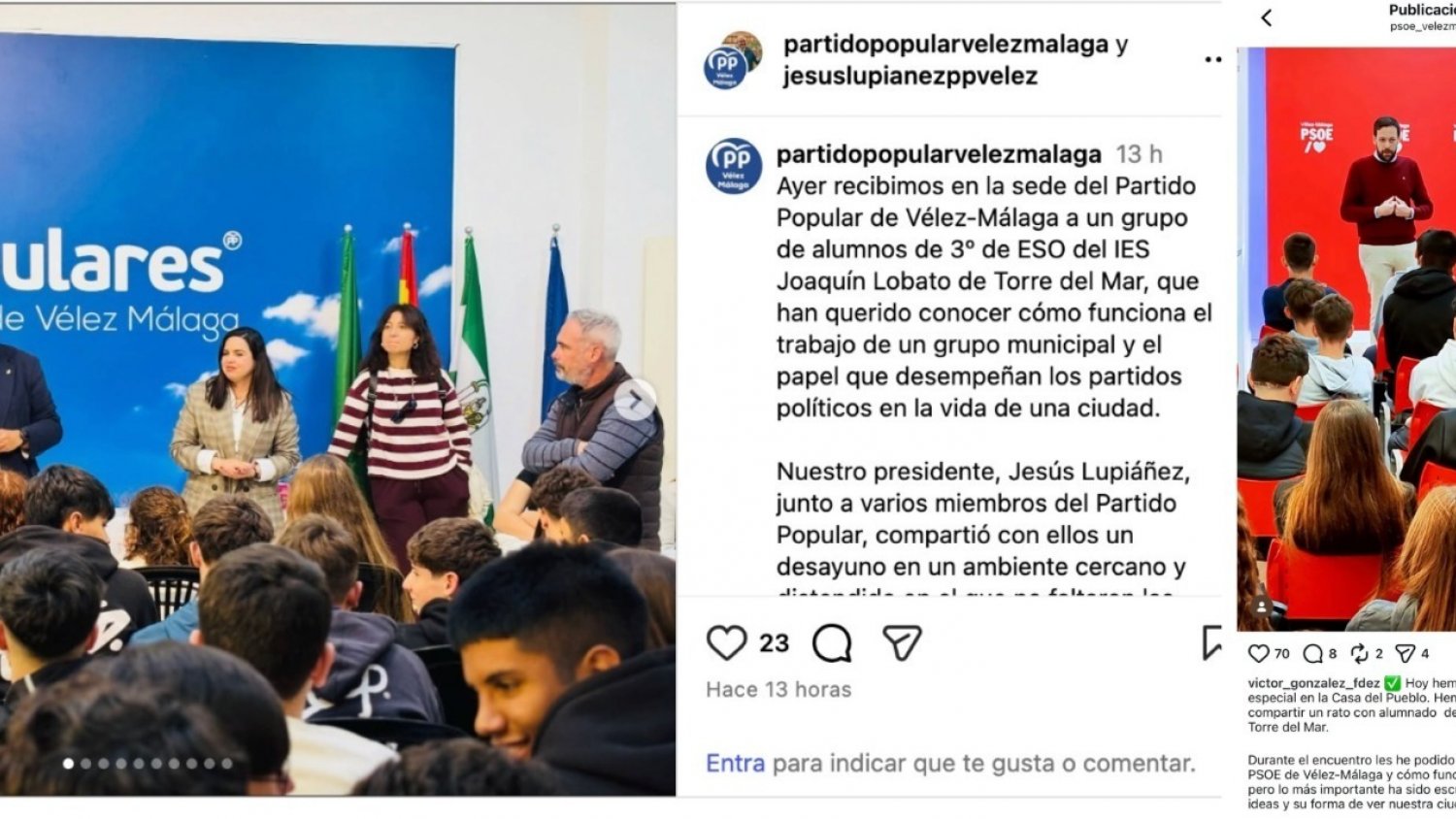VOX denuncia una actividad escolar con alumnos de la ESO en las sedes del PSOE y el PP de Vélez-Málaga