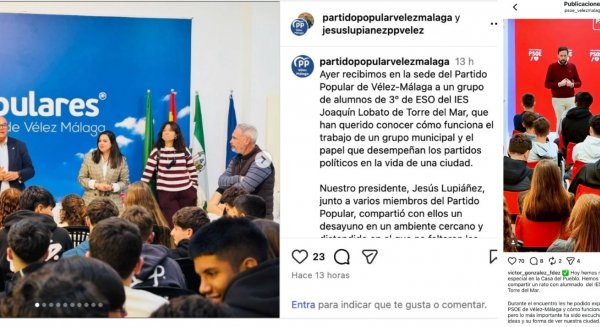 VOX denuncia una actividad escolar con alumnos de la ESO en las sedes del PSOE y el PP de Vélez-Málaga
