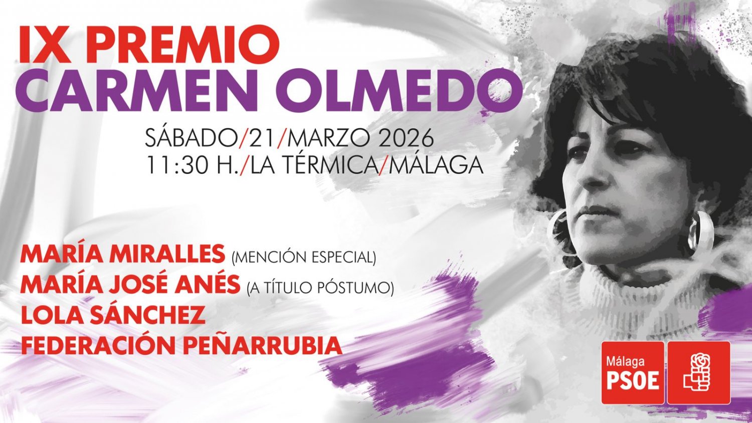 El PSOE de Málaga reconoce a referentes del feminismo y el compromiso social con el Premio Carmen Olmedo