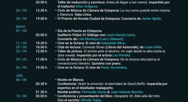 La Biblioteca de Culturas Contemporáneas de Estepona comienza mañana su programación del segundo trimestre del año