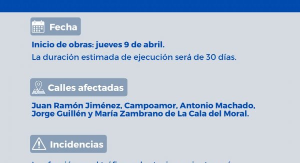 Rincón de la Victoria inicia el 9 de abril las obras de extensión de la red eléctrica en cinco calles de La Cala del Moral