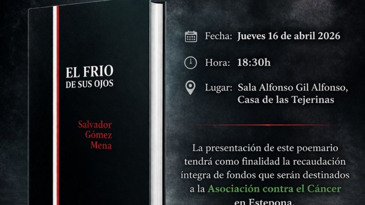 El autor esteponero Salvador Gómez Mena presenta su poemario benéfico 'El frío de sus ojos' a favor de la AECC