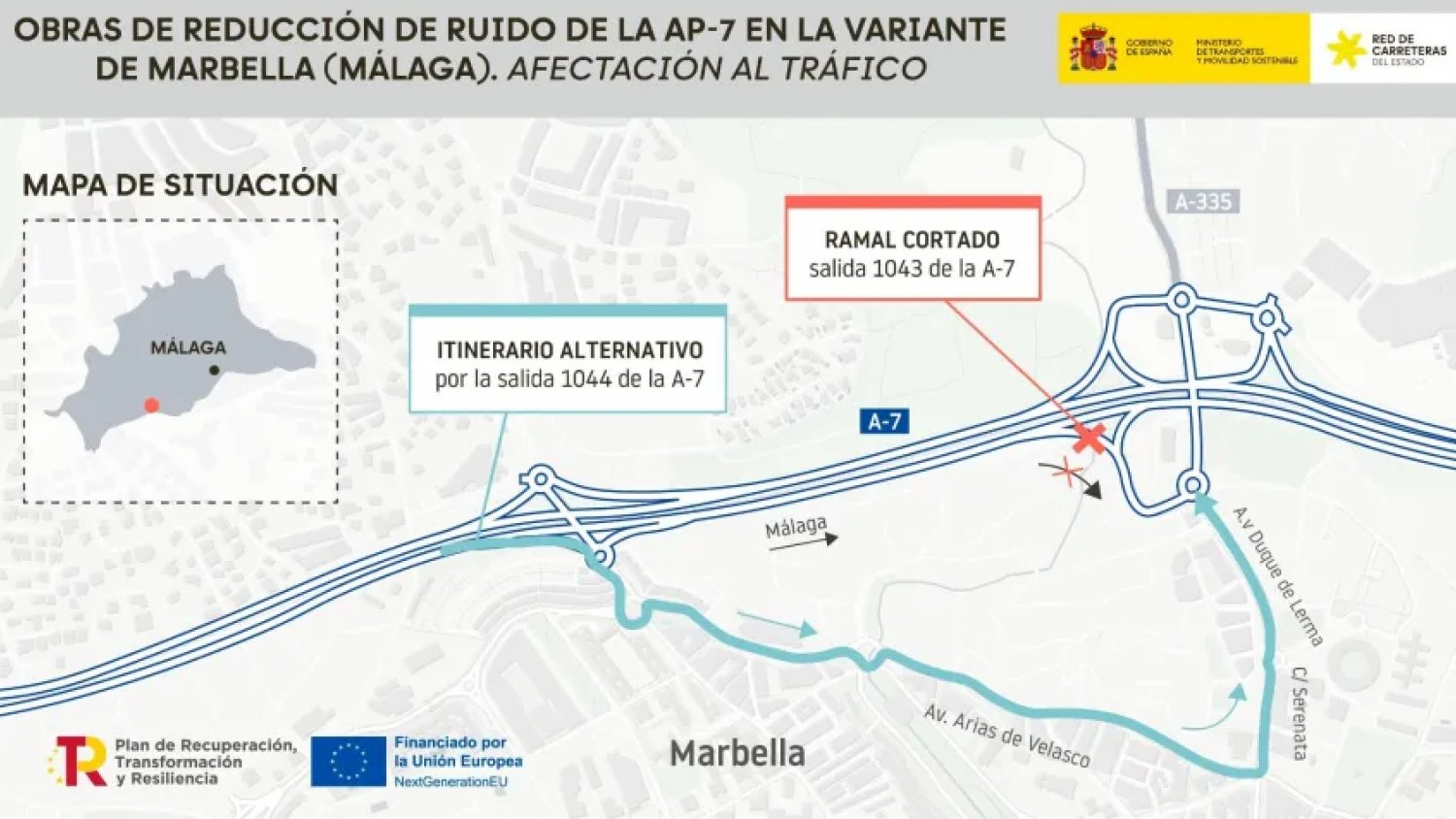 Afectaciones al tráfico por las obras de reducción del ruido en la AP-7 a su paso por Marbella