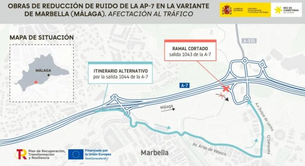 Afectaciones al tráfico por las obras de reducción del ruido en la AP-7 a su paso por Marbella