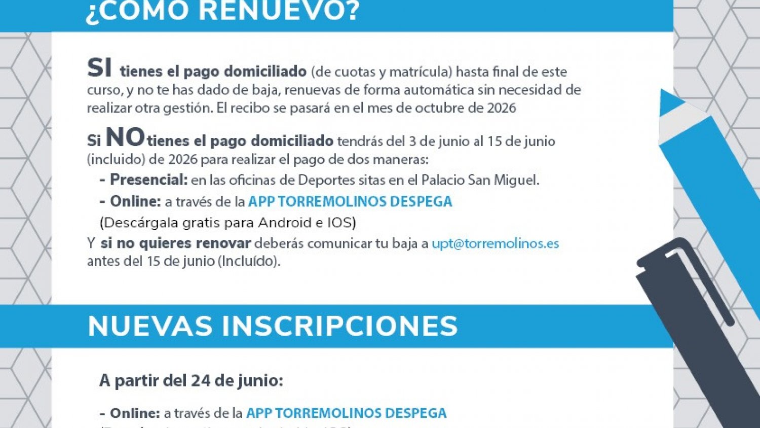 El plazo de renovación de matrículas en la Universidad Popular de Torremolinos abre el próximo 3 de junio