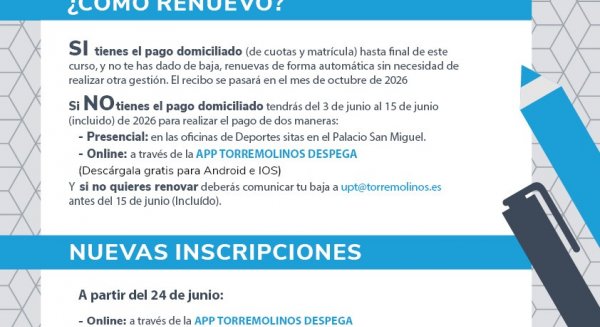 El plazo de renovación de matrículas en la Universidad Popular de Torremolinos abre el próximo 3 de junio