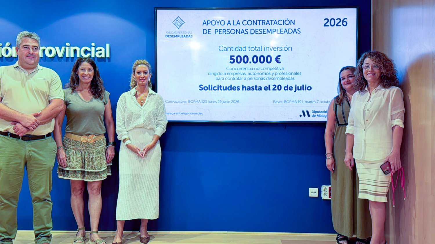 La Diputación de Málaga destinará 500.000 euros para apoyar la contratación de personas desempleadas en la provincia