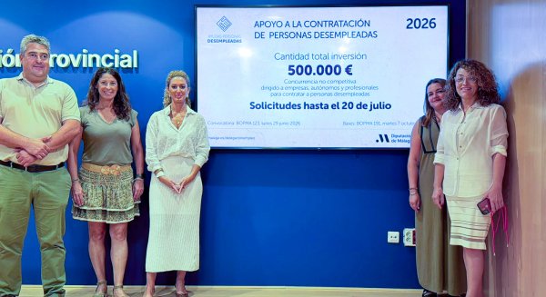 La Diputación de Málaga destinará 500.000 euros para apoyar la contratación de personas desempleadas en la provincia