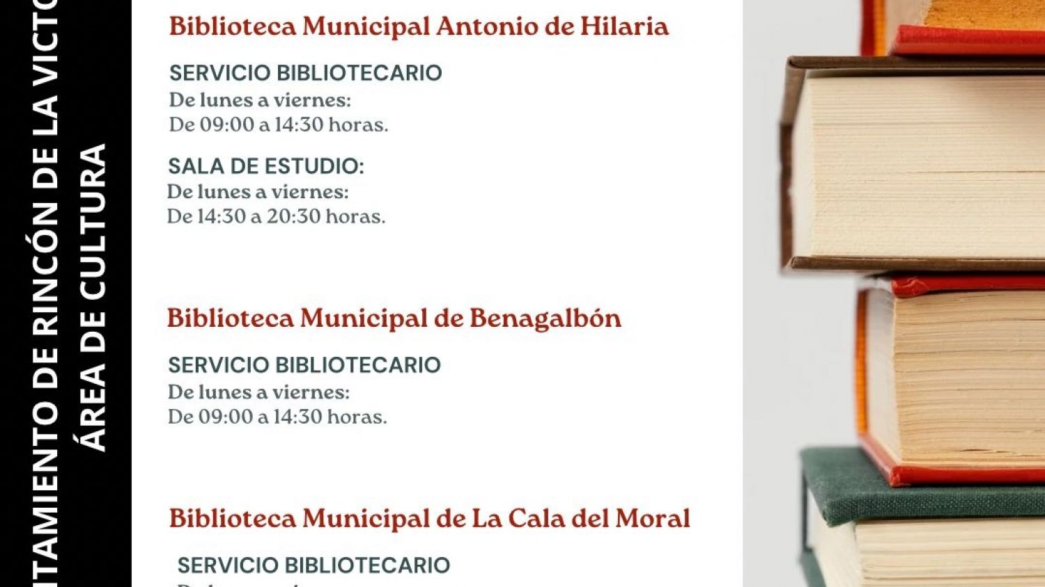 Las bibliotecas municipales de Rincón de la Victoria estrenan horario de verano del 1 de julio al 15 de septiembre