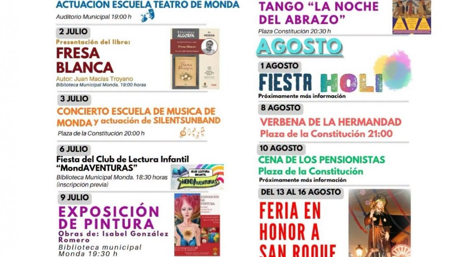 Monda presenta una programación cultural de verano con más de quince actividades