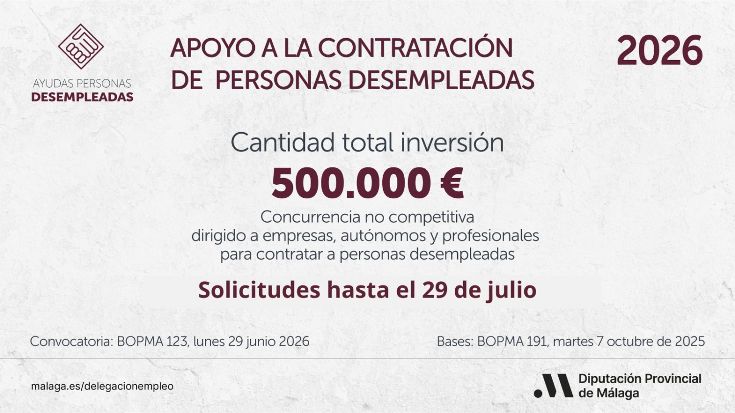 La Diputación amplía hasta el 29 de julio el plazo para solicitar ayudas a la contratación de desempleados