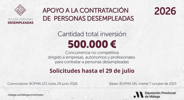 La Diputación amplía hasta el 29 de julio el plazo para solicitar ayudas a la contratación de desempleados