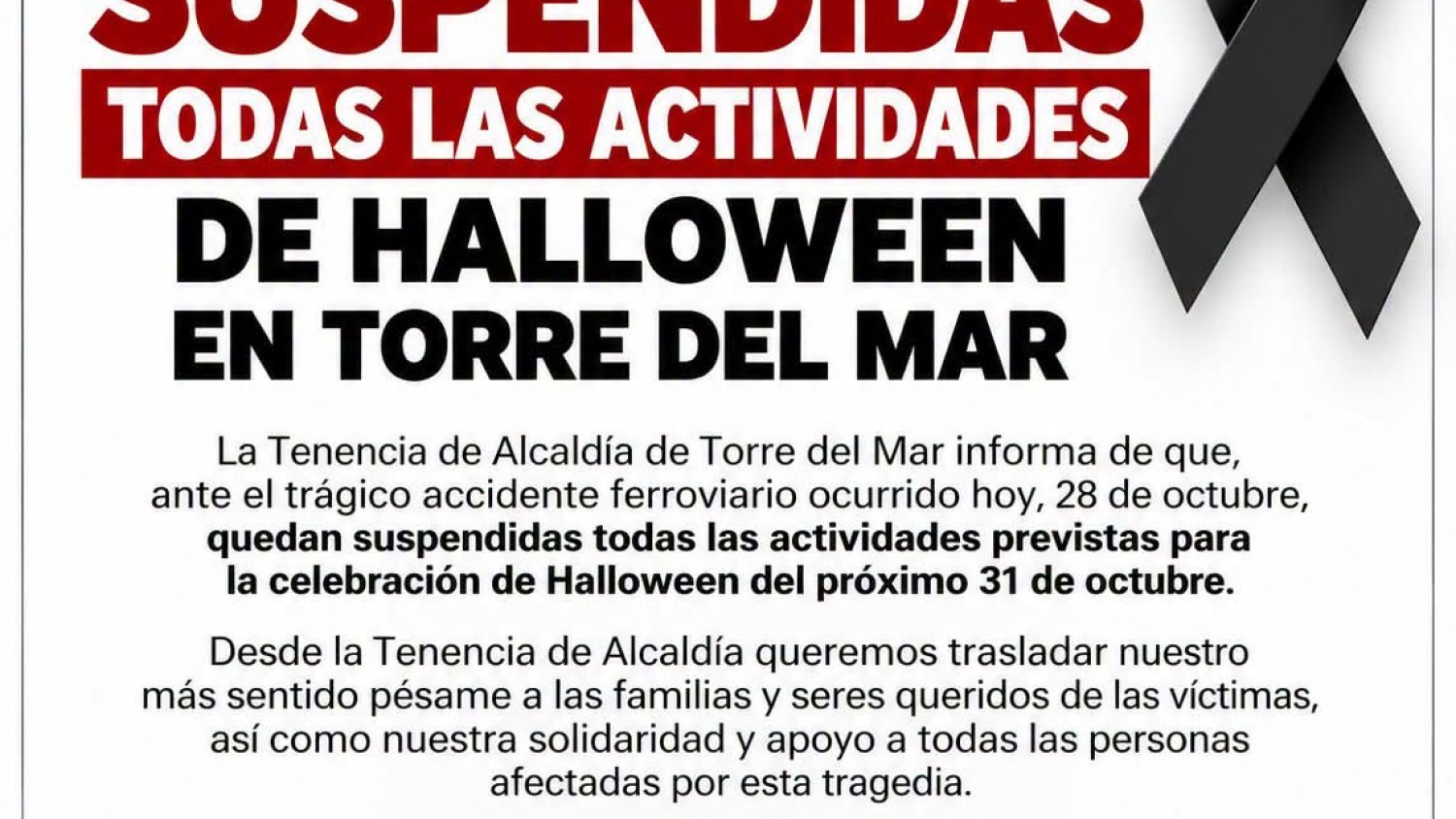 Torre del Mar y Caleta de Vélez suspenden su programación de Halloween ante el accidente ferroviario en Toledo