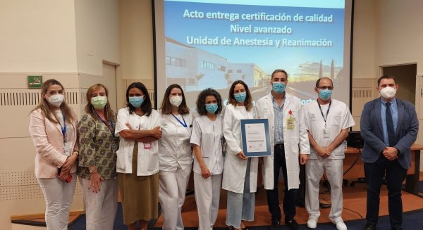 La unidad de Anestesiología y Reanimación del Área de Gestión Sanitaria Norte de Málaga recibe la certificación de calidad