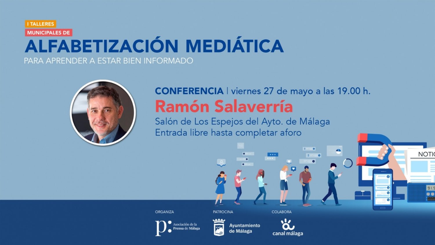 El catedrático Ramón Salaverría imparte una conferencia en I Talleres Municipales de Alfabetización Mediática